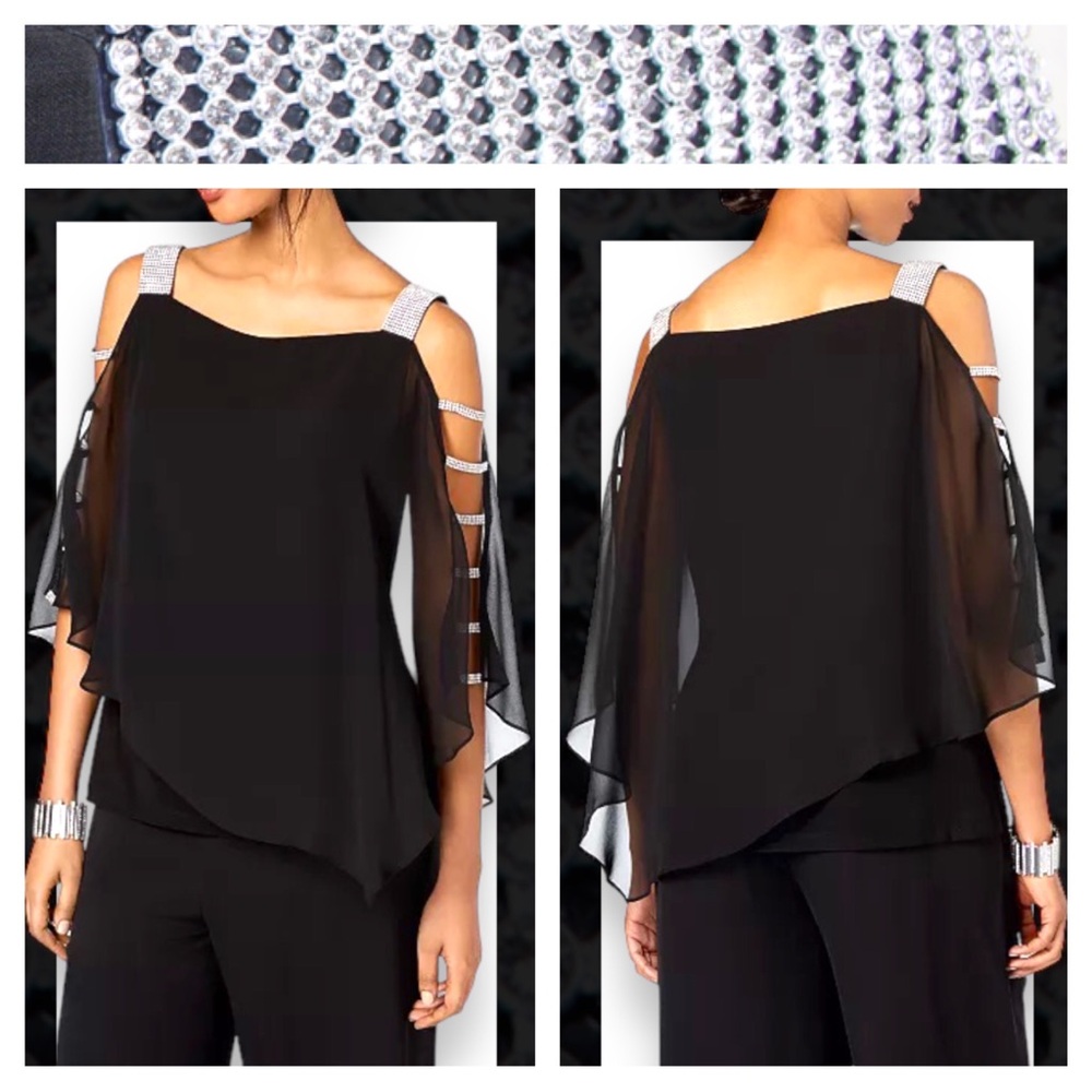 MSK Chiffon Embellished Cold-Shoulder Overlay Top
